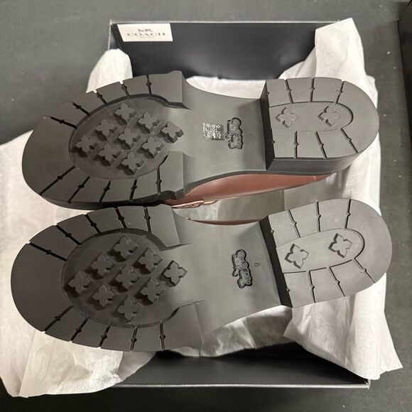 New Coach Leah Maple Brown Chunky Platform Leather Loafers 9 - Picture 5 of 6